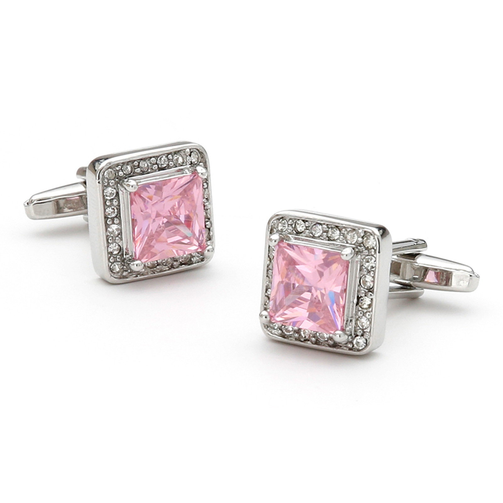 Men's Cufflinks Cross-border Light Luxury French Elegant Pink Crystal Square Shirt Sleeve Nail Jewelry XK21S020