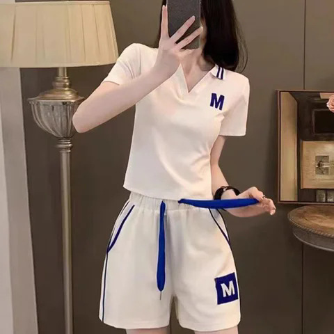 Casual Fashion Running Sports Suit for Women Summer 2025 New Style Loose Slimming Short-Sleeved Shorts Two-Piece Set