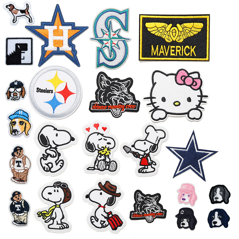 可爱小狗卡通动物刺绣布贴潮牌徽章时尚补丁贴衣服DIY五角星小猫