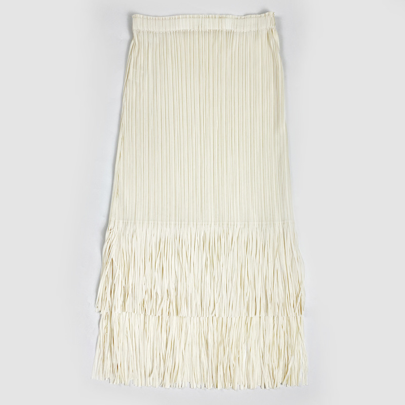 2026 Summer New Style Pleated Tassel A-Line Skirt Mid-Length Commuter Design Niche High-Waisted Skirt for Women