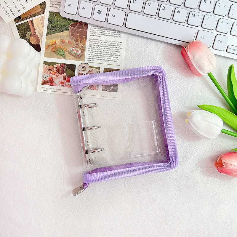 Mini cremallera de color concha de libro de hojas sueltas 3 agujeros de metal clip de hojas sueltas PVC mano libro chica cuaderno al por mayor