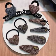 秋冬新款爱心高档毛呢边夹发夹气质时尚少女刘海夹精品店头饰发饰