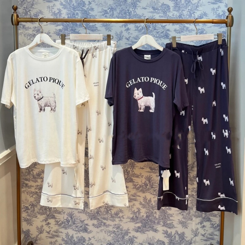 Gp Pajamas Without Labels, Soft and Fluffy, Ice Cream Print, Soft and Cute, Round Neck, Dog Print, Short-Sleeved, Long Pants, Women's Home Wear Pajamas