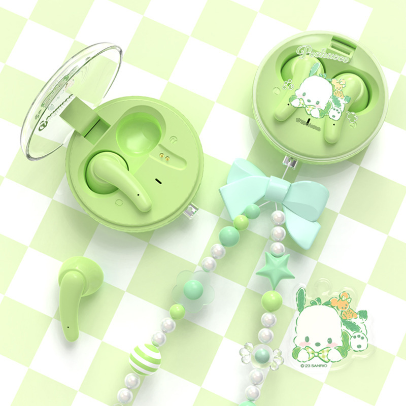 New Sanrio Hanging Chain Bluetooth Headset Round In-Ear Style for Students and Girls Cute Mini Ip Collaboration
