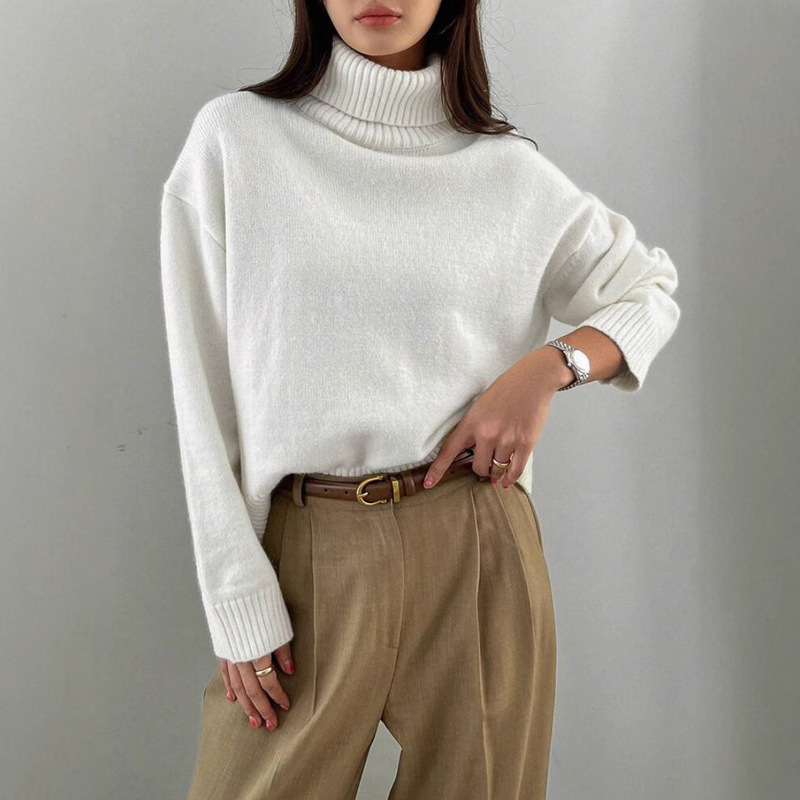 2025 Autumn and Winter Cross-Border Hot Selling Turtleneck Loose Knitwear Tops Pure Color Large Version Knitwear Women's European and American Ready Stock 2025 Autumn and Winter Cross-Border Hot Selling Turtleneck Loose Knitwear Tops Pure Color Large Version Knitwear Women's European and American Ready Stock