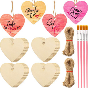 Cross-Border Wooden Valentine's Day Pendant Heart-Shaped Wood Chips Home Creative Hand-Painted Decoration DIY Blank Wood Chip Pendant