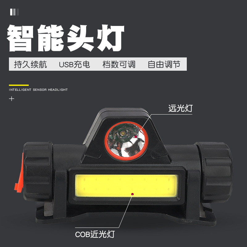 感应头戴式头灯夜钓钓鱼户外探险上饵充电工作灯
