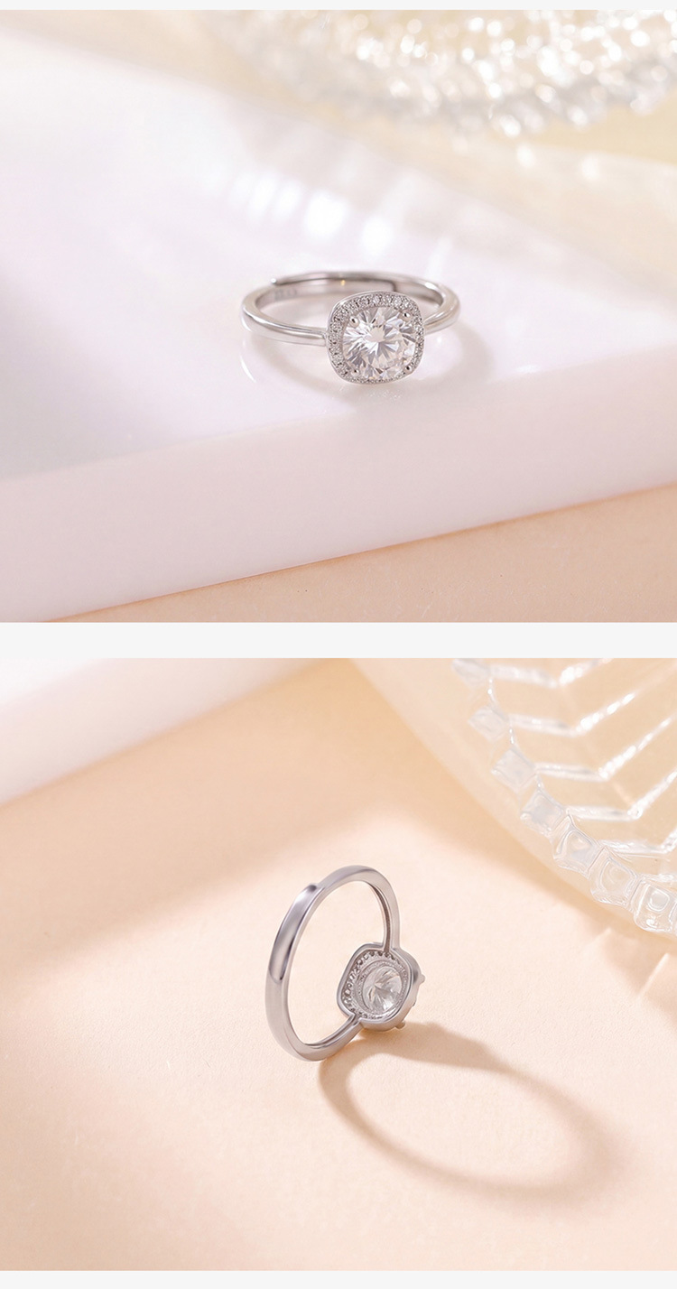 Nhẫn bạc S925 đính đá Moissanite hình vuông nhỏ phong cách tối giản thời trang — Một mảnh chi tiết 4