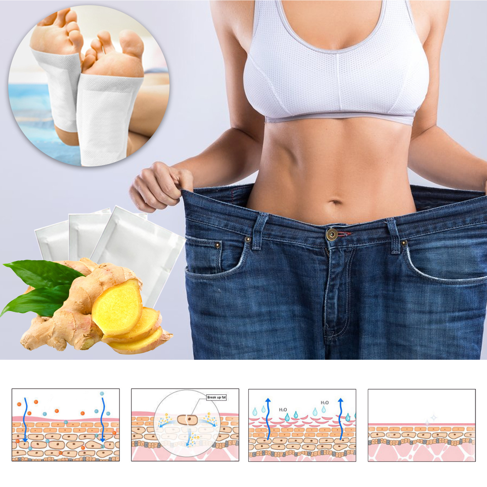 Jaysuing Patch de pied modelant le corps au gingembre pour les personnes paresseuses, relaxant et raffermissant le corps, les muscles des cuisses, la taille et_voghion.com