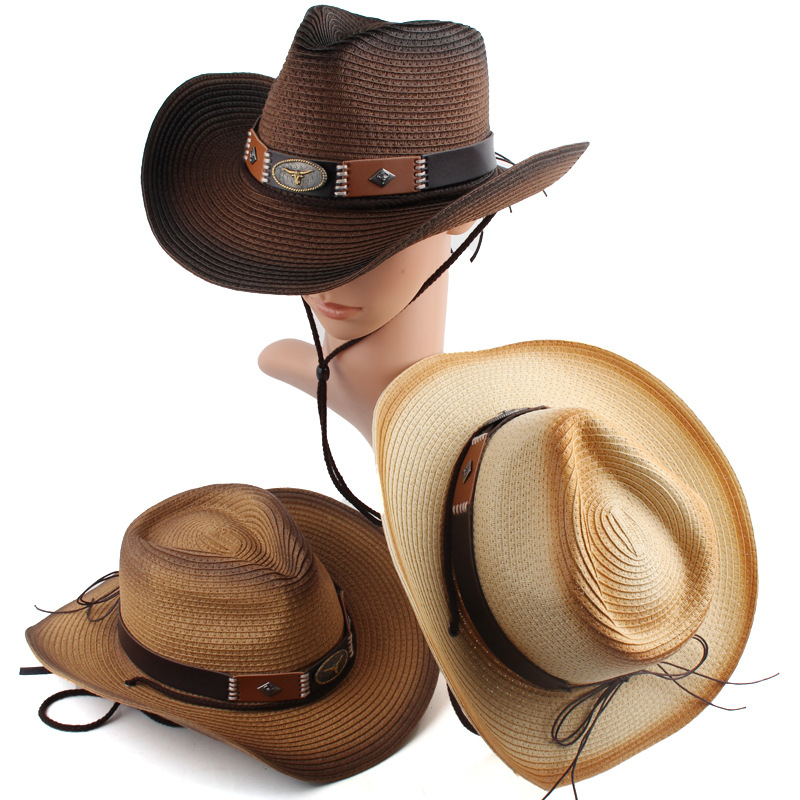 Nuevos productos de comercio exterior transfronterizo para hombres y mujeres de género neutro sombrero de vaquero sombrero de paja al aire libre sombrero de estilo retro europeo y americano