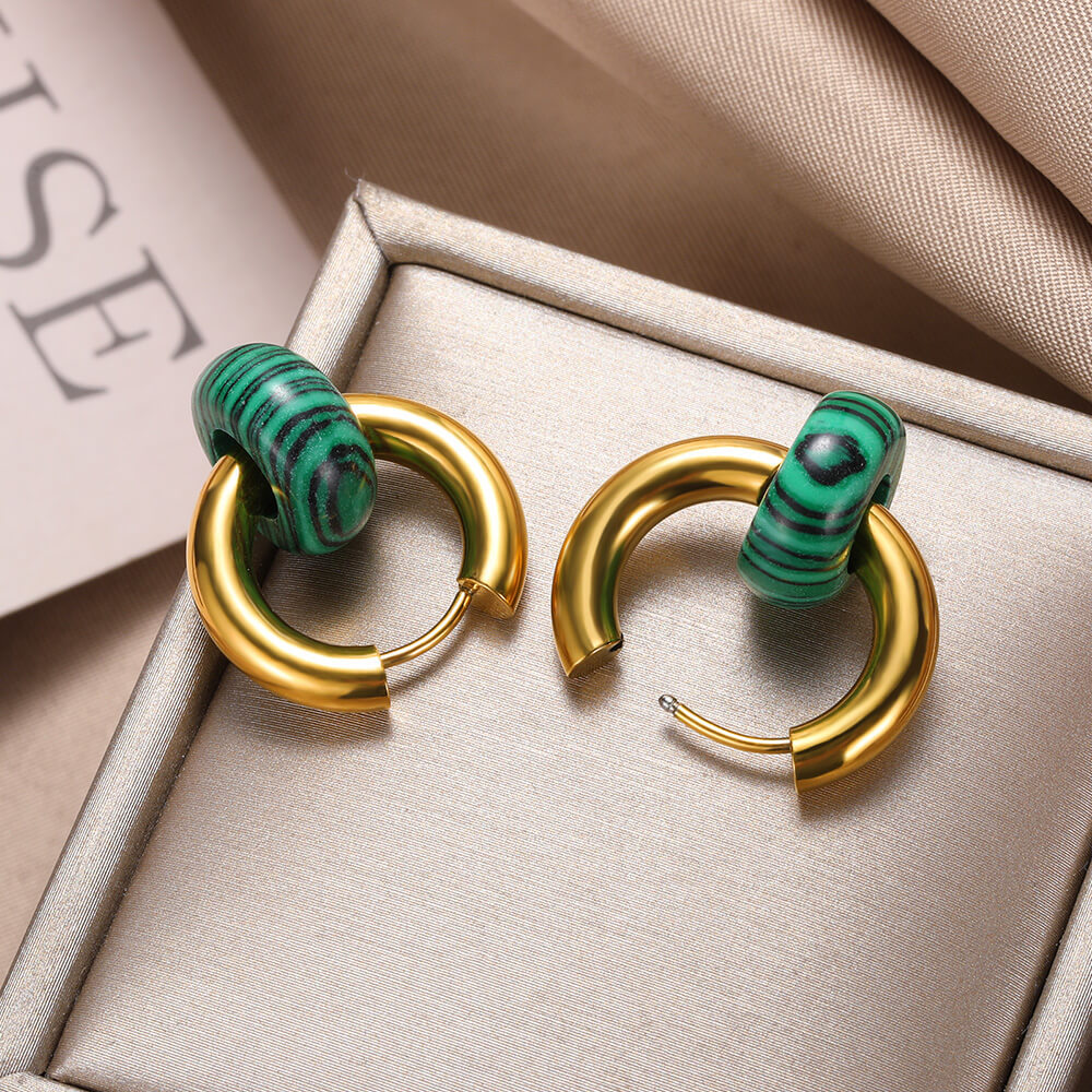 13g Weight PVD Coated Gold Plating Process 304 Stainless Steel Ear Needle Material 18K Real Gold Plated Plating Material Hoop Earrings Classification 1 Pair Quantity Date, Tea Party Occasion 304 Stainless Steel Material Geometric Pattern Women's Gender Classic Style Style Plating Craft 1 Pair Classic Style Geometric Plating Natural Stone Metal Hoop Earrings 17