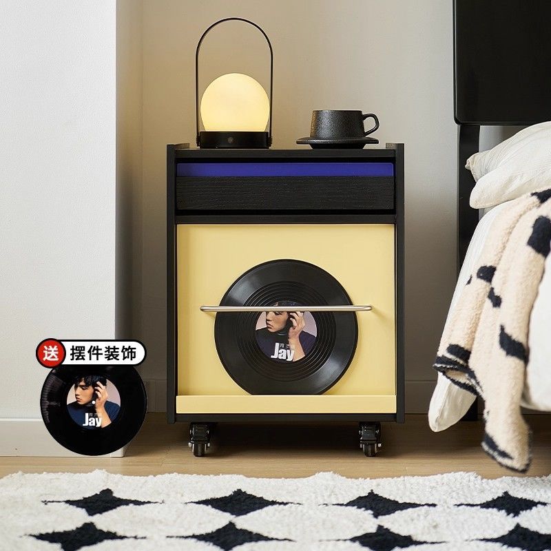 Solid Wood Mid-Century Style Bedside Table with Movable Pulleys Bauhaus Bedside Table Retro Style Bedroom French Storage Cabinet