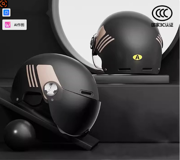 Motosiklet kaskı (dəbilqə) — Universal Half Helmet - new-national-standard-a-simple-black-sunscreen-short-visor