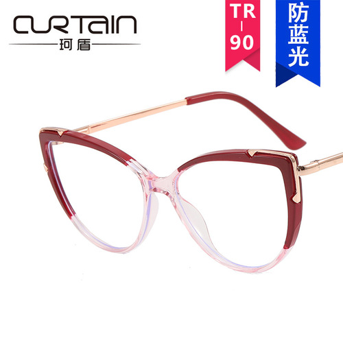 Cat's Eye Flat Mirrors Anti-Blue Light TR90 Spring Legs  New Foreign Trade Glasses Frame European and American Trendy Large Frame Glasses
