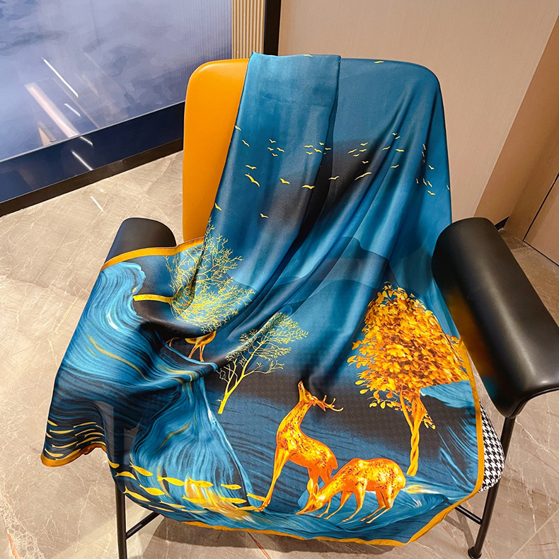 All The Way (deer) Has Your Live Printed Silk Scarf Spring And Autumn Silk Sun Protection Sunshade Vacation Style Beach Towel Scarf Shawl display picture 4