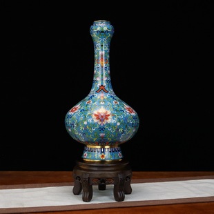 Fine Beijing Cloisonné Craft Gift Cultural Ornament Traditional Copper Body Cloisonné Enamel Polished 15inch Garlic Head Vase