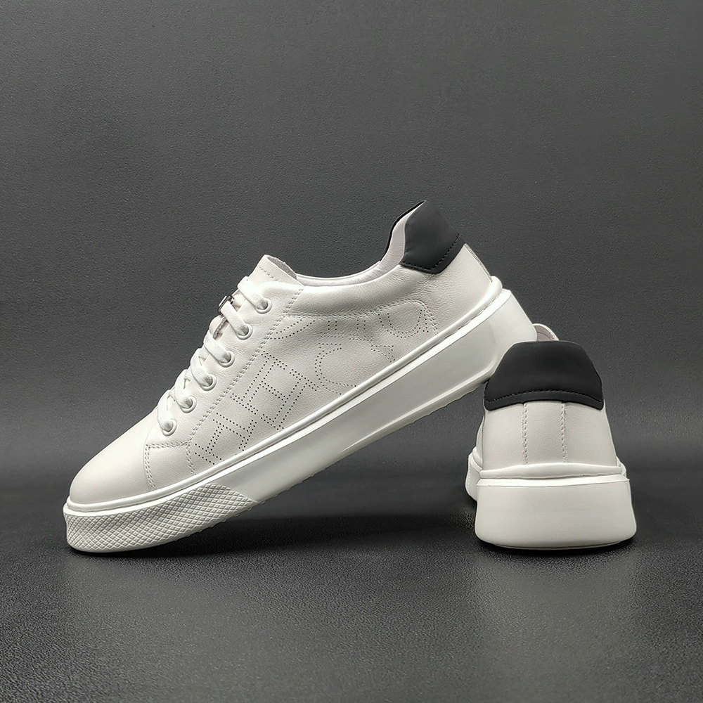 Leather white sneakers, sports shoes, men's breathable casual footwear, cowhide, genuine leather, European style