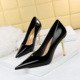 7122-1 Fashion Simple Metal Heel Super High Heel Shallow Mouth Pointed Bright Lacquer Leather High Heel Shoes Women's Single Shoes