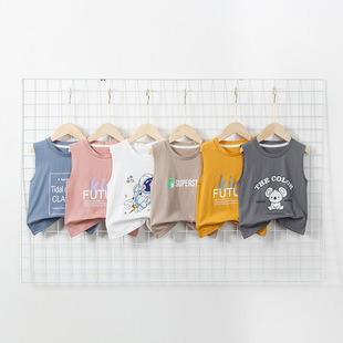 Spring and Summer New Boys Wide Shoulder Thin Cotton Vest Home Jacket Casual Fashion Sleeveless Pajamas