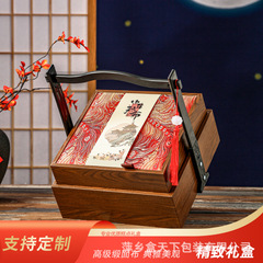 新款中秋节月饼包装盒空礼盒高档中秋提篮盒双层布艺收纳礼盒
