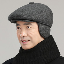 中老年帽子男式爸爸帽春秋冬季羊毛呢护耳老人鸭舌帽贝雷前进帽男