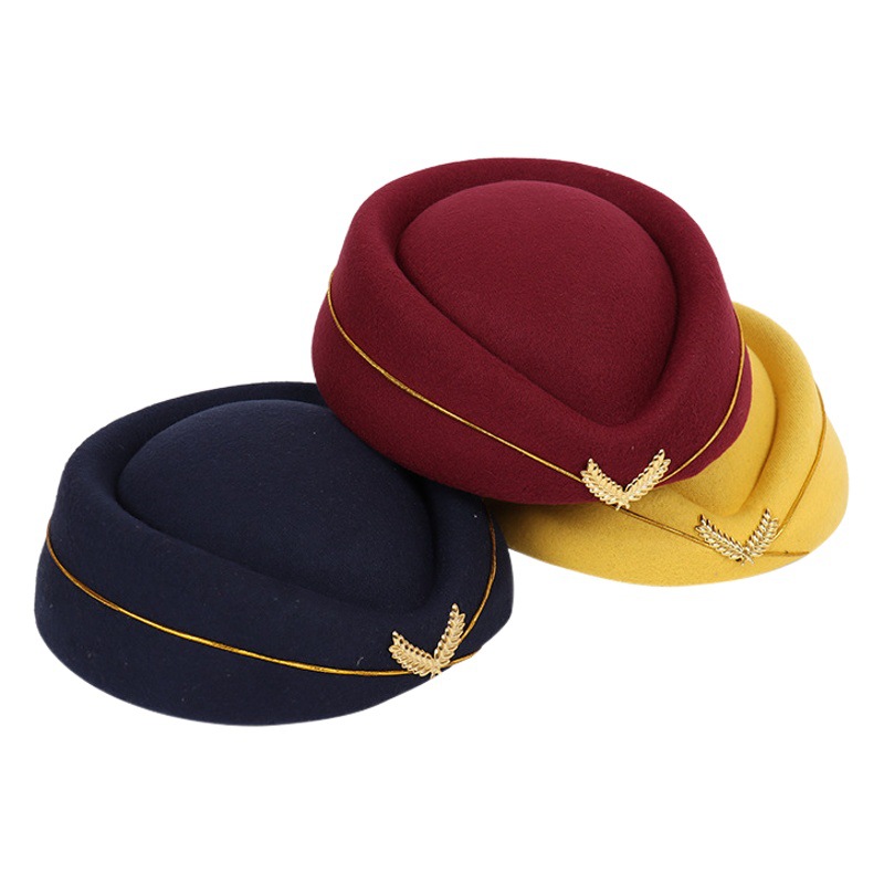 Woolen Beret Stewardess Hat Manufacturer Direct Sales High-Speed Rail Female Carrier Hat Hotel Front Desk Waiter Uniform Hat