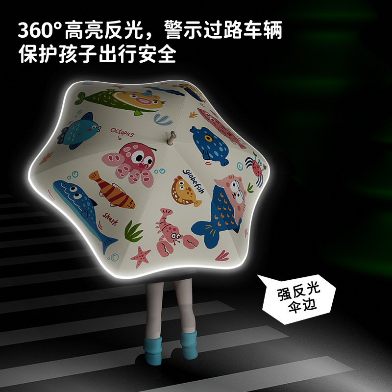 子供の傘の丸い角のローラーの大きいサイズの男子の小学生は傷の女の子の黒いゴムの晴れた雨の両用のまっすぐな傘を防ぎます。|undefined