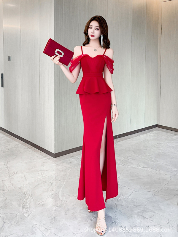 高级感时尚连衣裙气质V领收腰足浴夜店工服酒吧长裙夜店女装|undefined