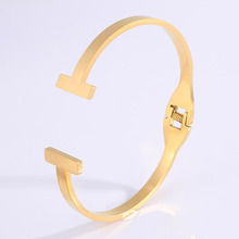 新款双T开口不锈钢手镯镜面时尚高级感女饰品轻奢欧美钛钢手镯