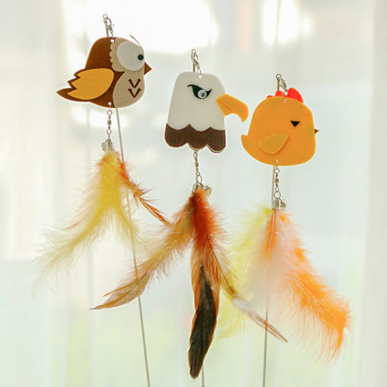 Fun cat stick head feather replacement head flying insect fly cicadas bee ribbon tassel cute cat toy wholesale