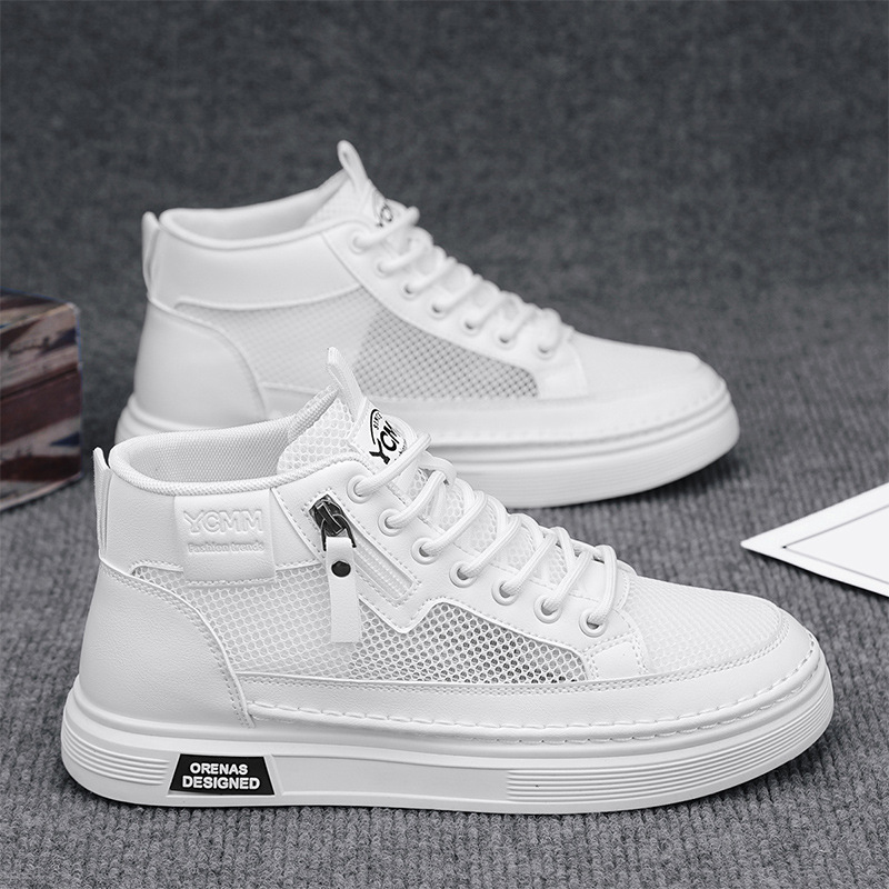Zapatos de hombre transfronterizos primavera red transpirable delgada hueco zapatos de red deportivos casuales con suela gruesa y altura zapatos de tabla blanca
