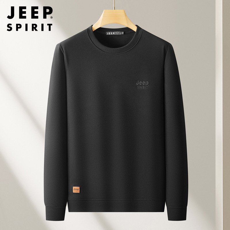 JEEP SPIRIT卫衣男2025秋冬新款抗皱透气加绒保暖时尚休闲圆领打|undefined