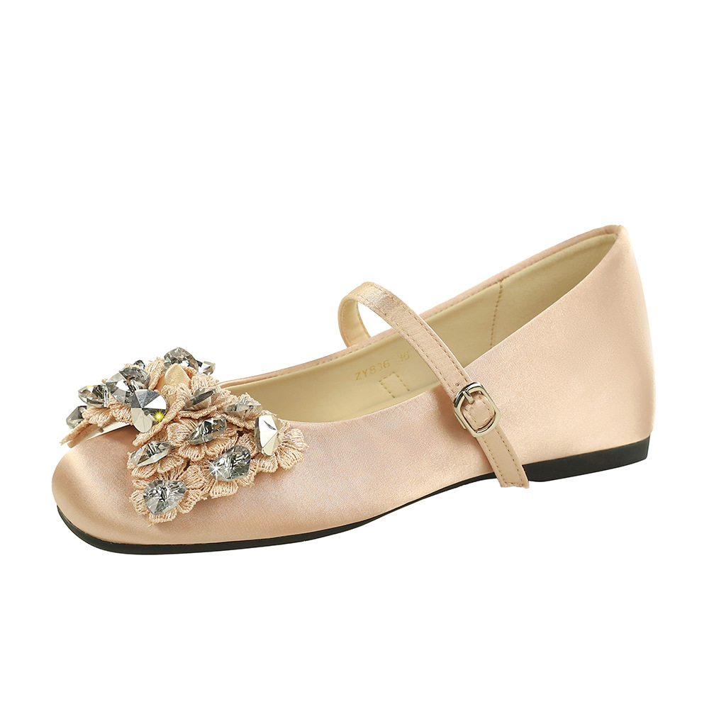 836-H171 French style elegant rhinestone bow with internal height increasing women's shoes, one line buckle strap, mid heel, shallow mouth single shoe