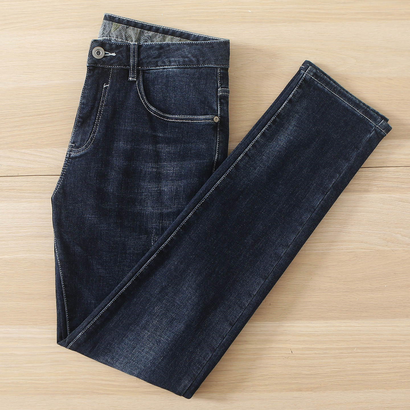 海牌剪标磨毛五袋牛仔裤男秋冬季厚款保暖休闲棉弹长裤子男3U103