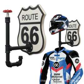 木制头盔支架壁挂式摩托车头盔置物架骑行服挂架管道橄榄球头盔架