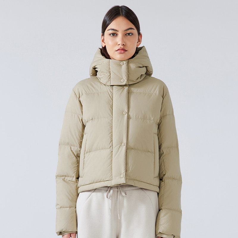Otoño e invierno 2025 nueva chaqueta de plumón térmica de cuello doble puerta chaqueta de plumón casual femenina con capucha impermeable y resistente al viento