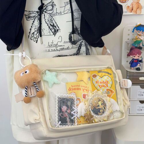 College style, all-matching class clothes, simple, large-capacity mailman bag, transparent bar, shoulder bag, pain bag