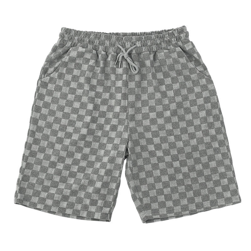 Ensemble 2 pièces pour homme avec t-shirt et short oversize à imprimé damier – Tenue décontractée pour l'été et l'automne (noir, gris, kaki, blanc) – S-XXXL_voghion.com
