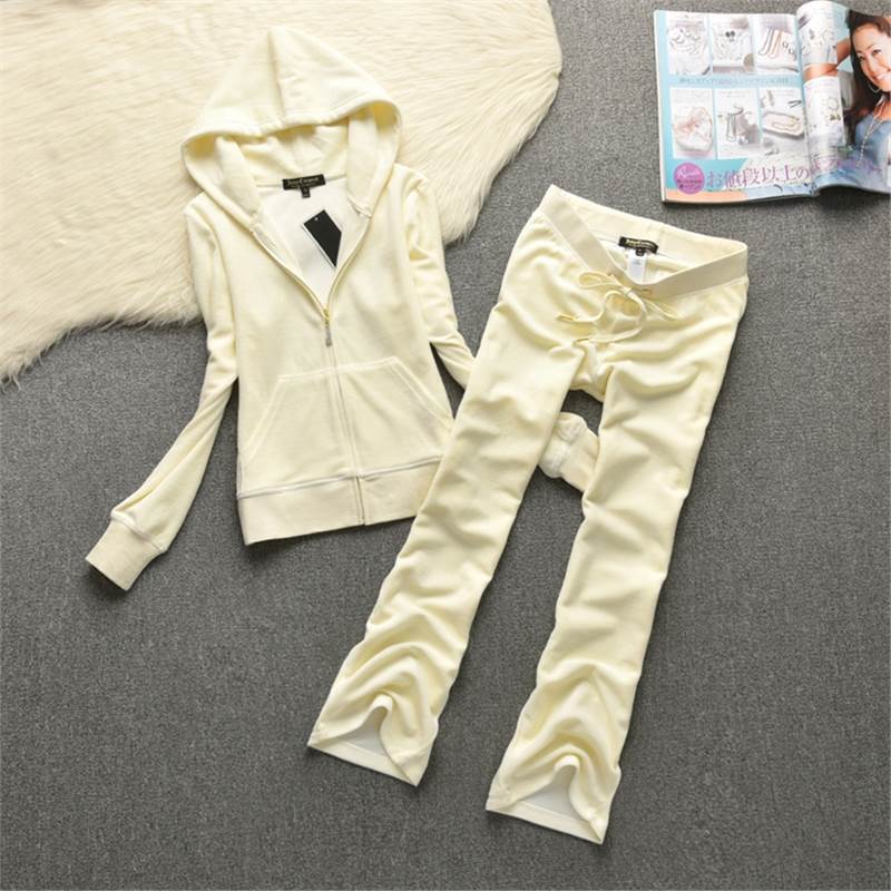 Juicy Coconut Velvet Casual Suit Sportswear Sweatshirt Spring & Fall Long-Sleeved Hooded Gold Silk Bootcut Pants