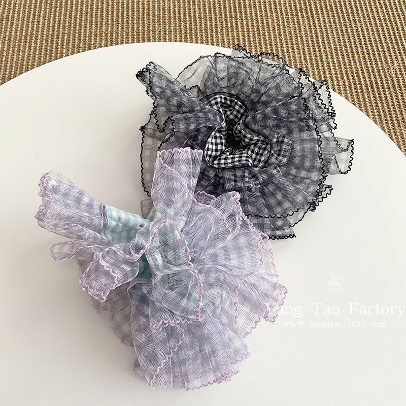 Uva morada ~ Hilo de malla púrpura, lazo para el cabello de intestino grueso, sentido de alto nivel femenino, lazo para el cabello de agarre de cabeza de bola de gran tamaño