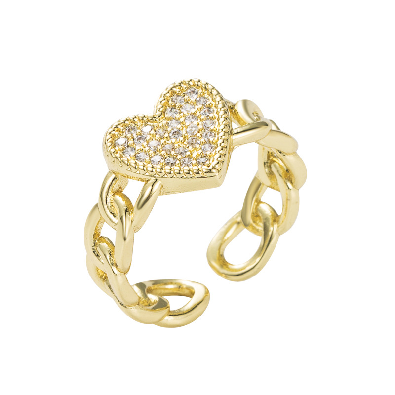 Fashion Gold Plated Micro Inlaid Zircon Star Heart-Shaped Opening Adjustable Copper Ring Accessories