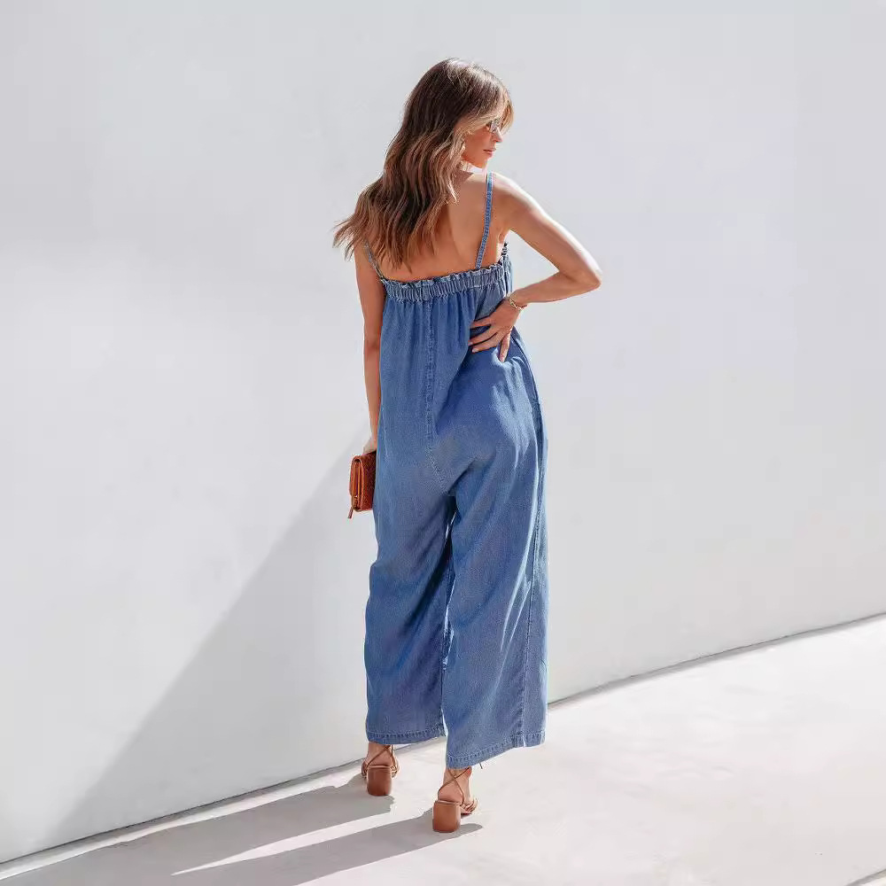 2023 Comercio exterior transfronterizo verano suelta cintura alta Honda mono estilo europeo y americano recortado casual adelgazamiento pierna ancha Pantalones image 5