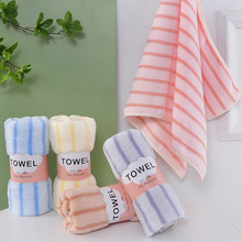 珊瑚绒五条装毛巾家用擦脸巾珊瑚绒竖条纹毛巾35*75家居日用品。
