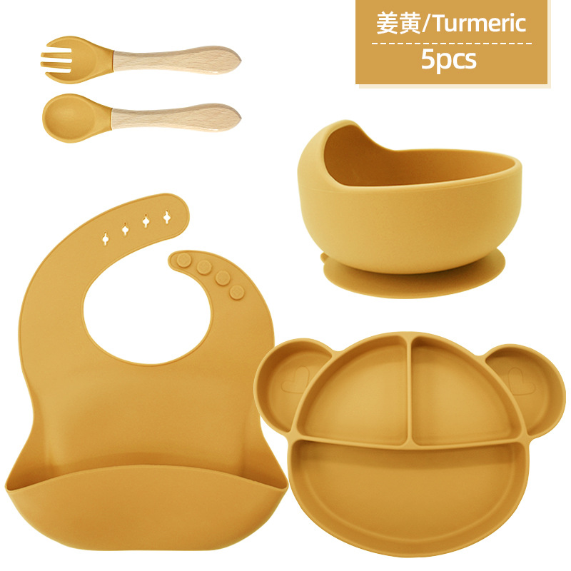 Transfronterizos de plato de silicona para niños bacon de comidas de grado alimenticio suplemento tazón cucharas de alimentación infantil cubiertos para bebés