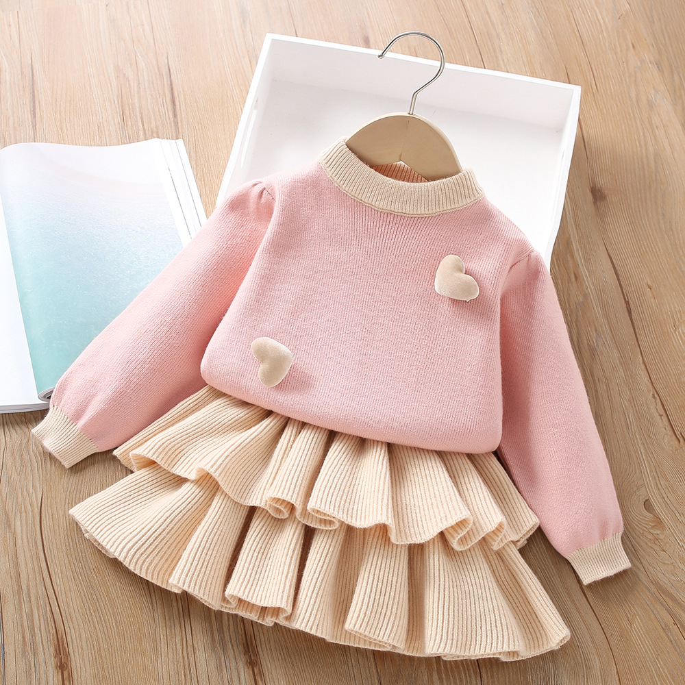 540g Weight Kids Clothing Sets Children's Clothing Type Long Sleeve Sleeve Length Polyacrylonitrile Fiber Fabric Type Skirt Sets Sets Type 2 Pieces Set Quantity Holiday, Banquet, Daily Occasion Round Neck Neckline Regular Fit Fit Type Heart Shape, Solid Color Pattern Winter, Spring, Autumn Season Girl'S Gender Casual, Elegant, Simple Style Style Casual Elegant Simple Style Heart Shape Solid Color Polyacrylonitrile Fiber Girls Clothing Sets 1