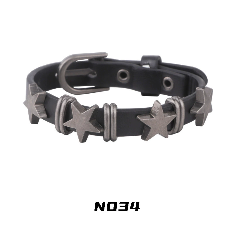 NO34 Американский панк-стиль звездный браслет женский тысячелетний горячий браслет ретро-браслет сладкий прохладный средний стиль кожаный браслет