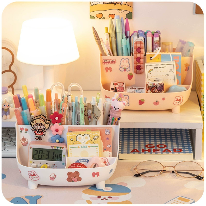 Cute children's pens holder, capacious stationery for elementary school students, storage box