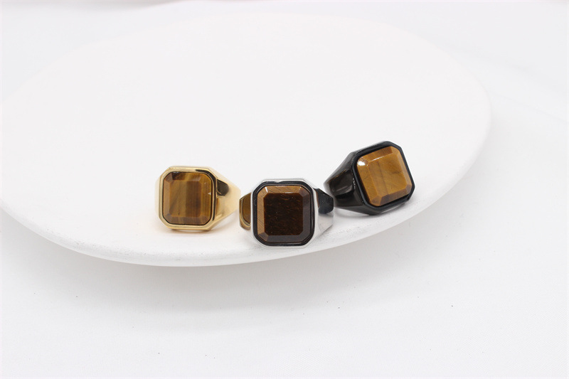 Simple Style Square Titanium Steel Inlay Artificial Gemstones Men's Rings display picture 16