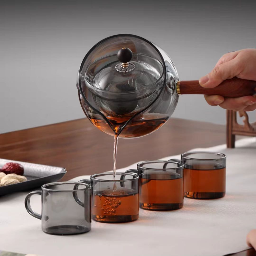 Xiaoyao olla tetera de vidrio de borosilicato popular en línea popular Xiaoyao olla ancla empuje mango lateral tetera de vidrio olla Xiaoyao