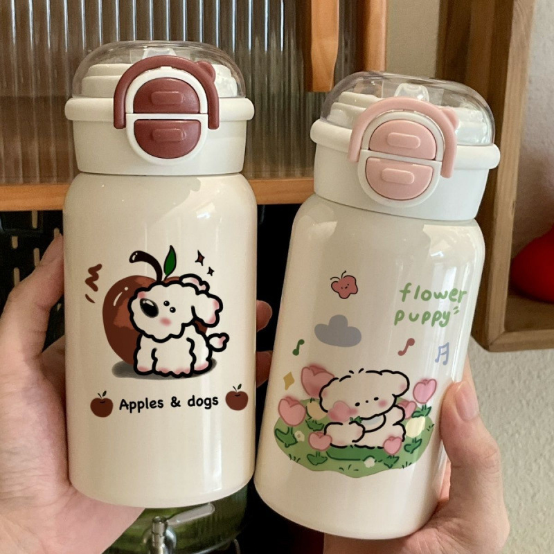 Taza de plástico nueva doble cubierta portátil de gran capacidad paja adorable taza de agua de alto valor facial para niños